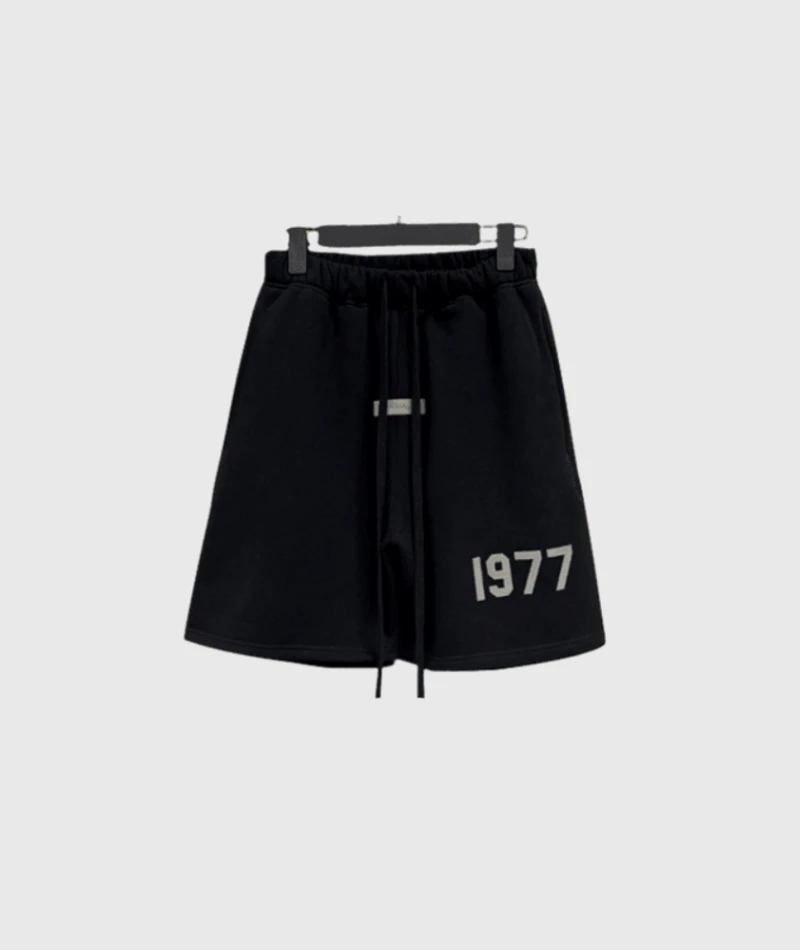 Fear of God Essentials 1977 Logo Shorts Black Fear of God Essentials 1977 Logo Shorts Black